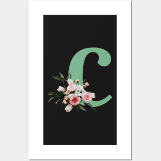 Letter C green with colorful flowers Posters and Art